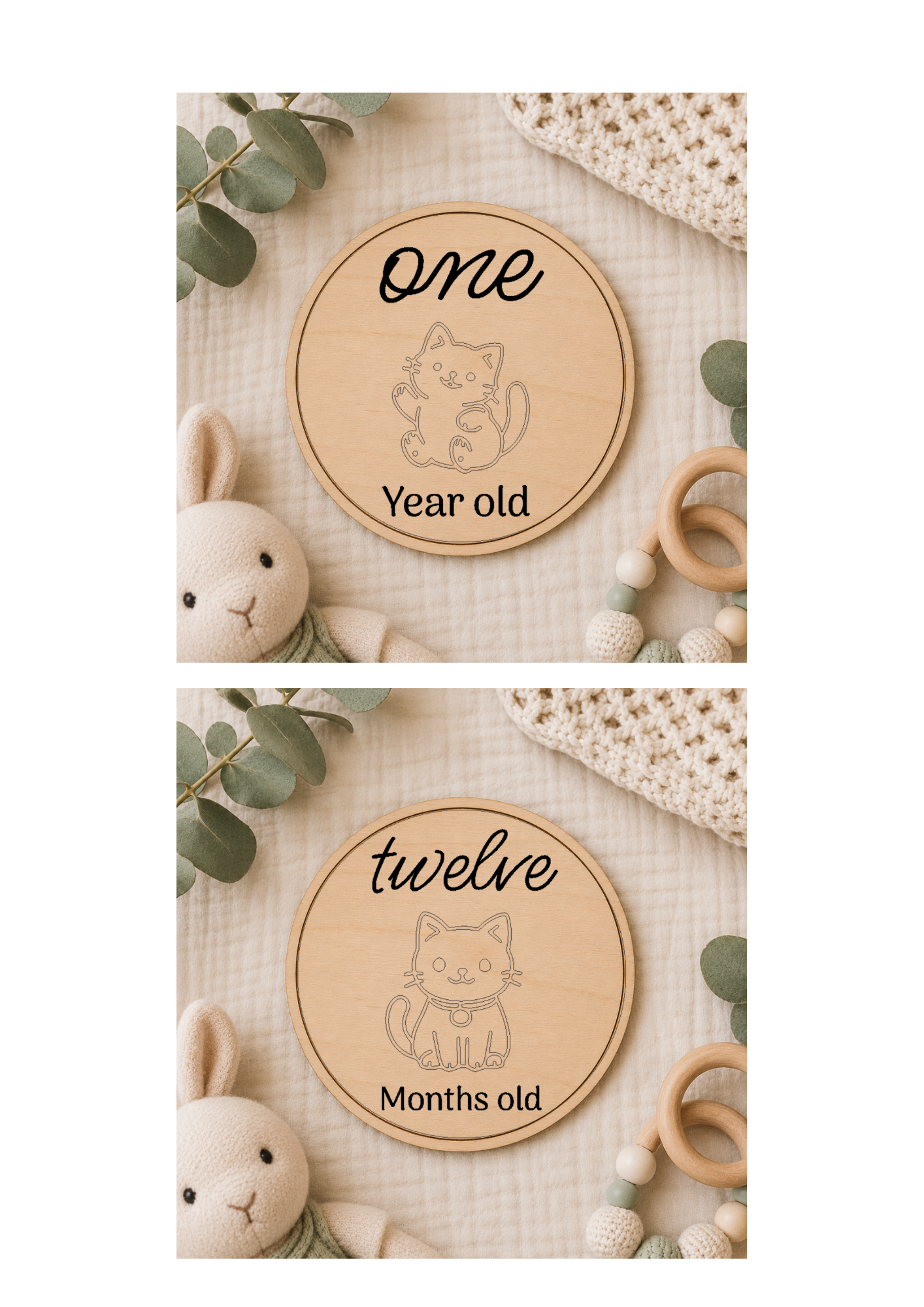 Baby Month Milestone Cats Style Wooden Discs