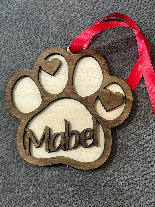 Christmas Pet Paw Personalized Ornament