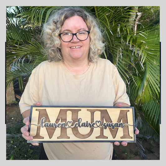 Wooden Panel Mum Kids Names