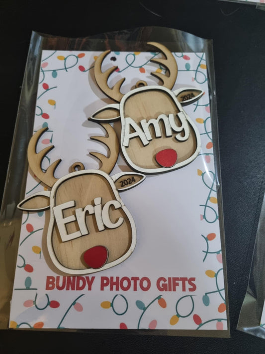 Christmas Reindeer and Snowman Personalized Ornament