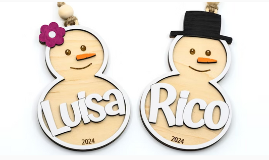 Christmas Reindeer and Snowman Personalized Ornament