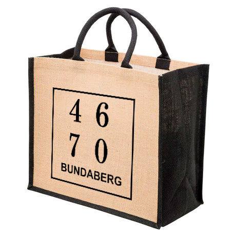 Bundaberg 4670 Postcode Shopping Bag, Jute Tote Bag