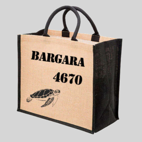 Bargara Turtle 4670 Postcode Shopping Bag, Jute Tote Bag