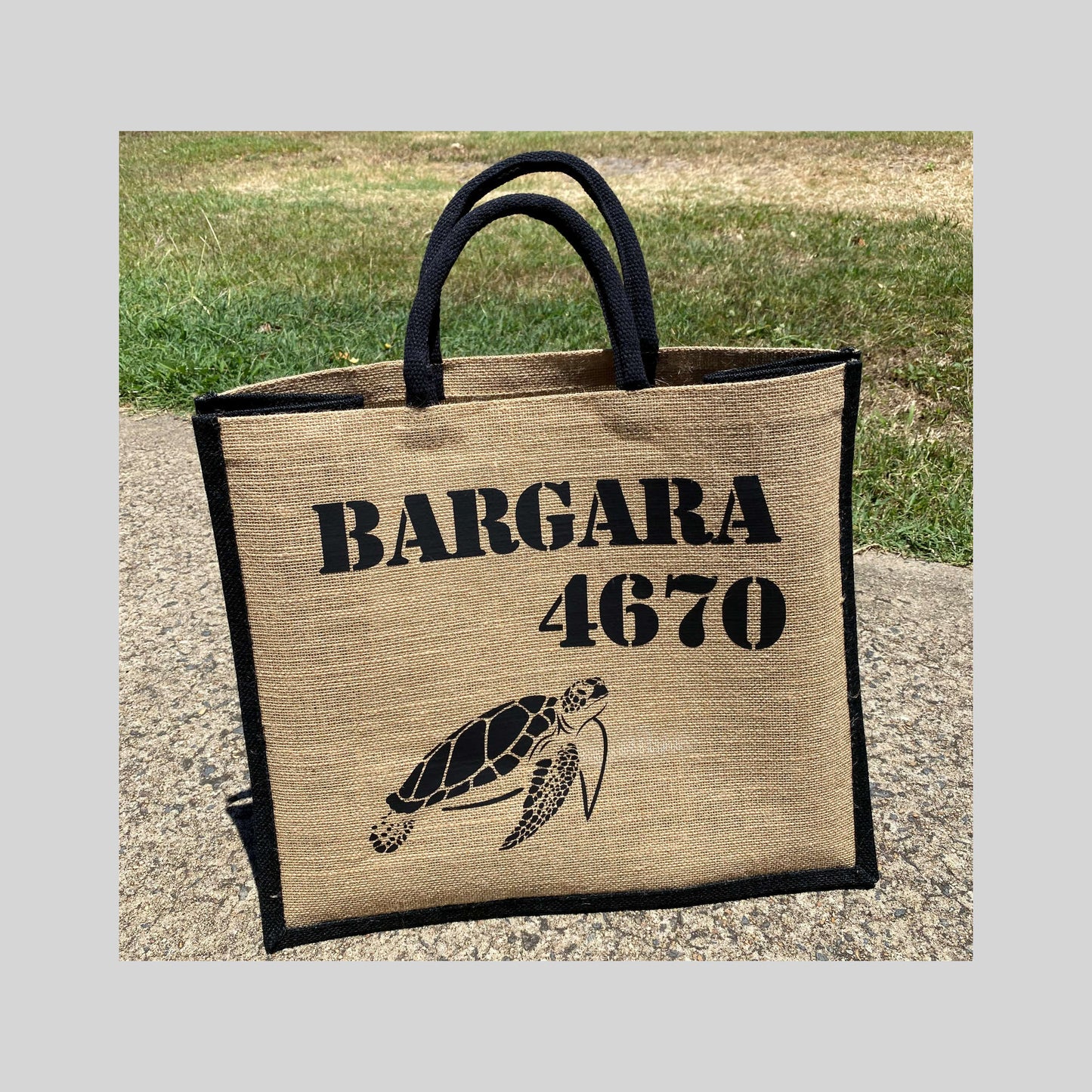 Bargara Turtle 4670 Postcode Shopping Bag, Jute Tote Bag