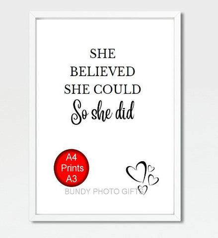 Wall Art - She believed She Could She Did - Room Inspirational Art