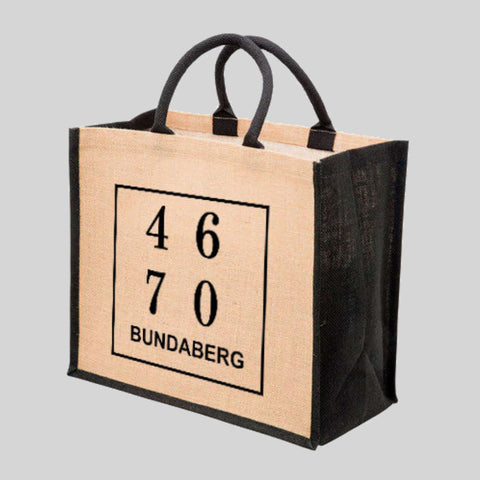 Bundaberg 4670 Postcode Shopping Bag, Jute Tote Bag