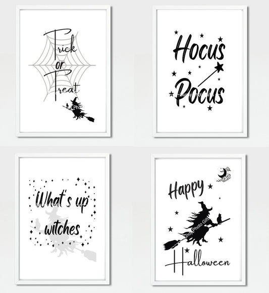 Wall Art BUNDLE - Happy Halloween, Black Cat, Witch, Broomstick, Spooky - Funny Wall Art