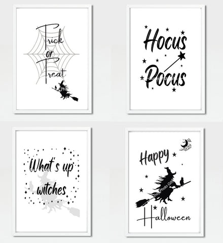 Wall Art BUNDLE - Happy Halloween, Black Cat, Witch, Broomstick, Spooky - Funny Wall Art