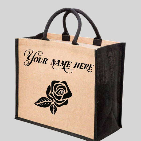 2 SIDES Custom YOUR NAME and YOUR CITY and POST CODE , Shopping Bag, Jute Tote Bag