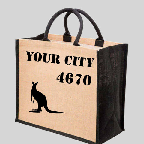 Custom YOUR CITY and POST CODE and Animal , Shopping Bag, Jute Tote Bag