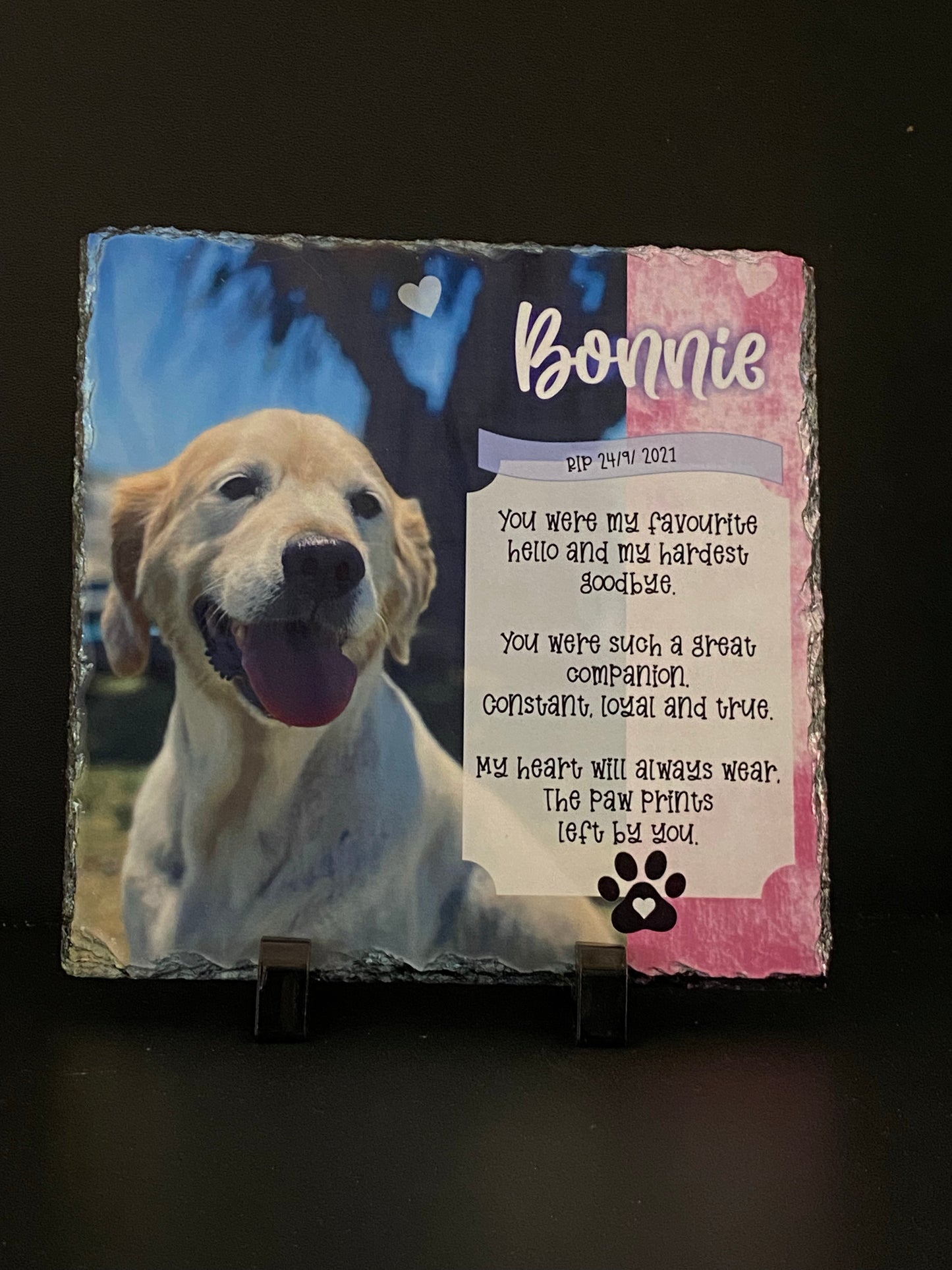 Pet Memorial Slate pink background with your photo