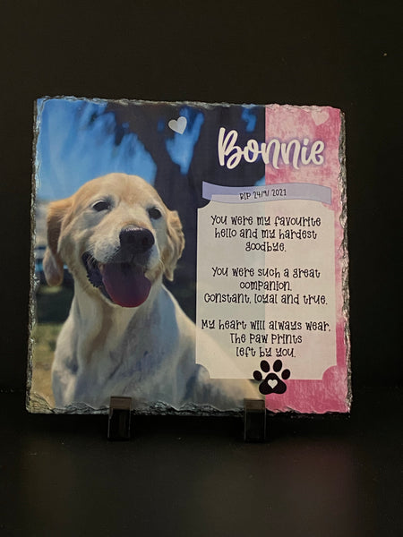 Pet Memorial Slate pink background with your photo