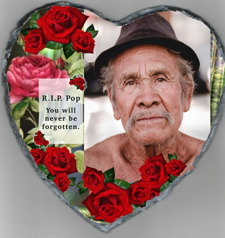 Memorial RIP Roses Photo Slate 25 cm Heart
