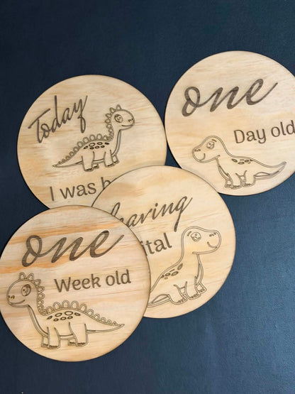 Baby Month Milestone Dinosaur Style Wooden