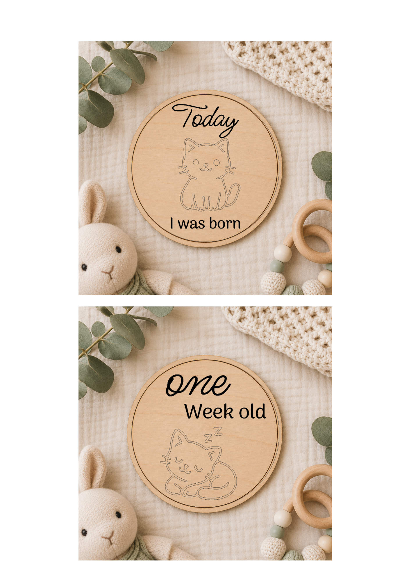 Baby Month Milestone Cats Style Wooden Discs