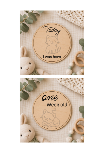 Baby Month Milestone Cats Style Wooden Discs