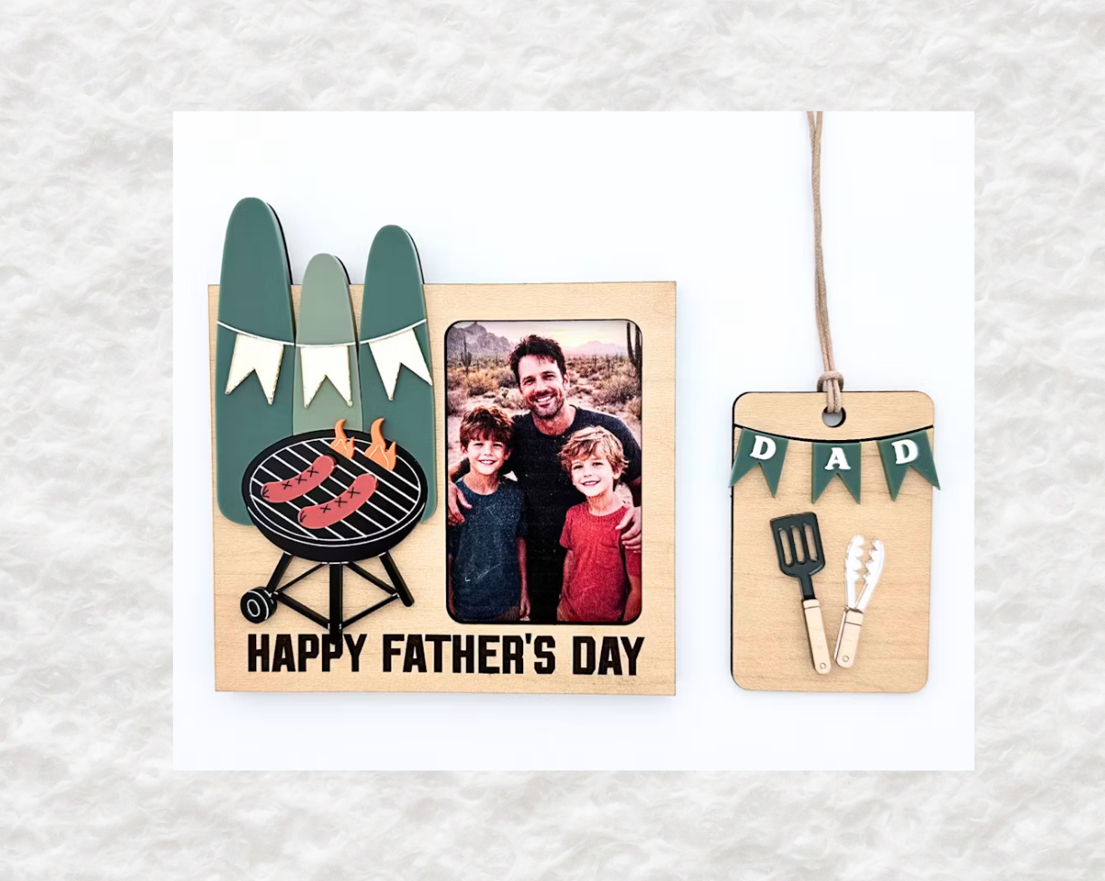 Personalised Surf &amp; BBQ Father's Day Photo Frame – Laser Cut & Engraved
