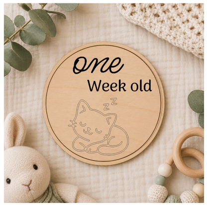 Baby Month Milestone Cats Style Wooden Discs