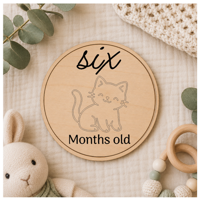 Baby Month Milestone Cats Style Wooden Discs