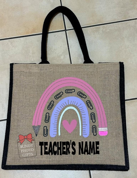 Custom TEACHER NAME, Shopping Bag, Jute Tote Bag