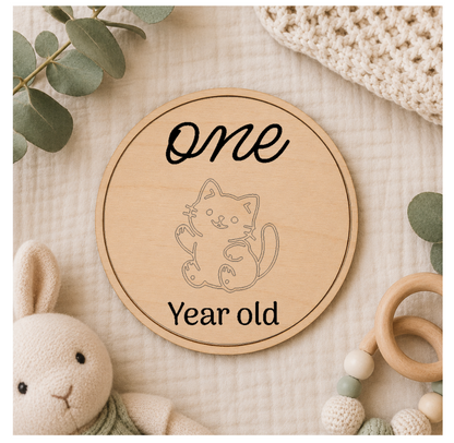 Baby Month Milestone Cats Style Wooden Discs