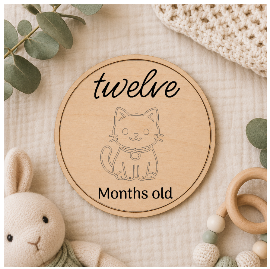 Baby Month Milestone Cats Style Wooden Discs