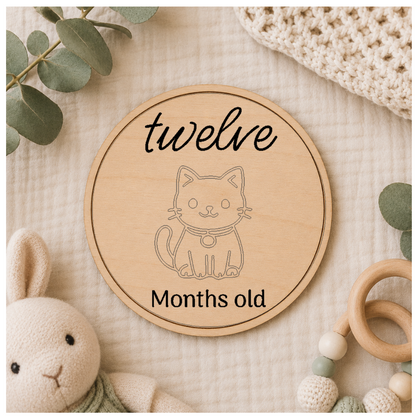 Baby Month Milestone Cats Style Wooden Discs