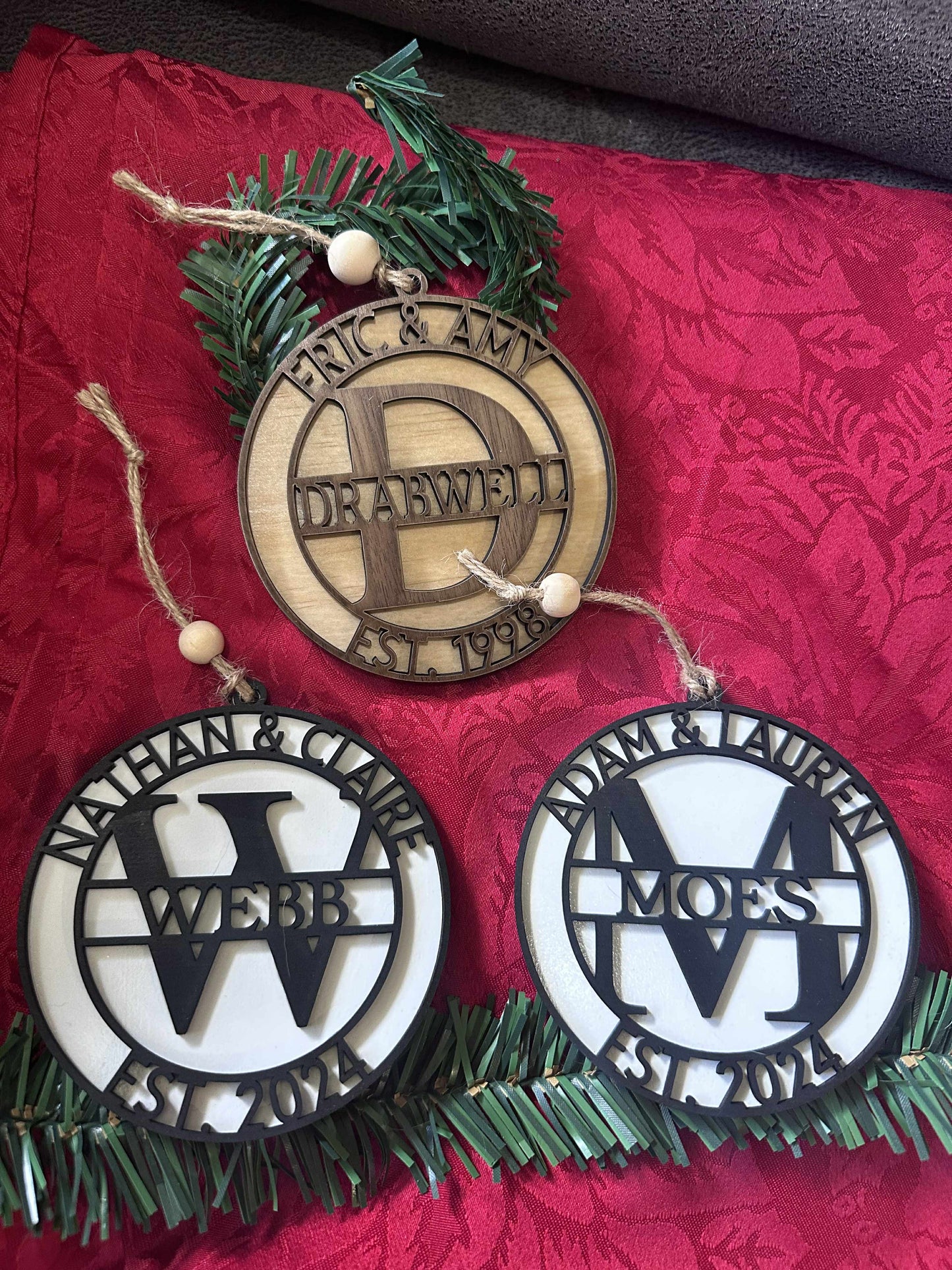 Couples Monogram Christmas Ornament