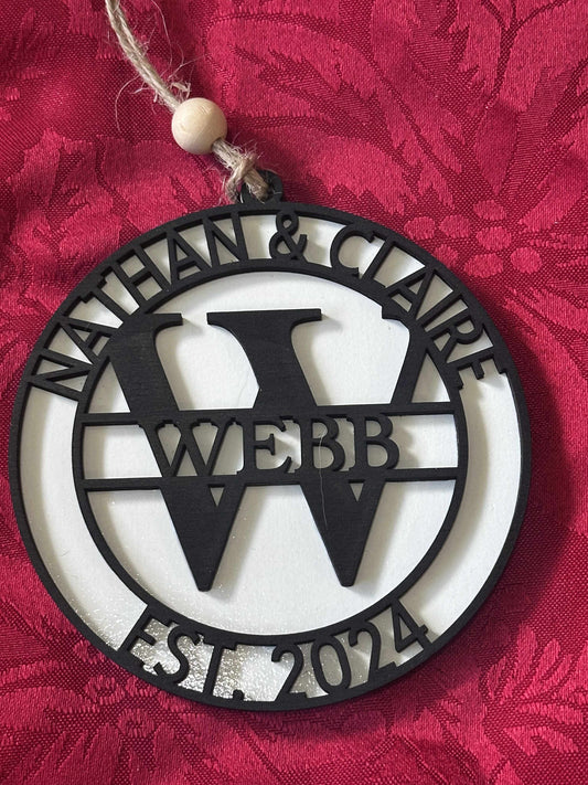 Couples Monogram Christmas Ornament