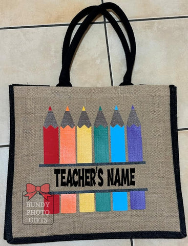 Custom TEACHER NAME, Shopping Bag, Jute Tote Bag