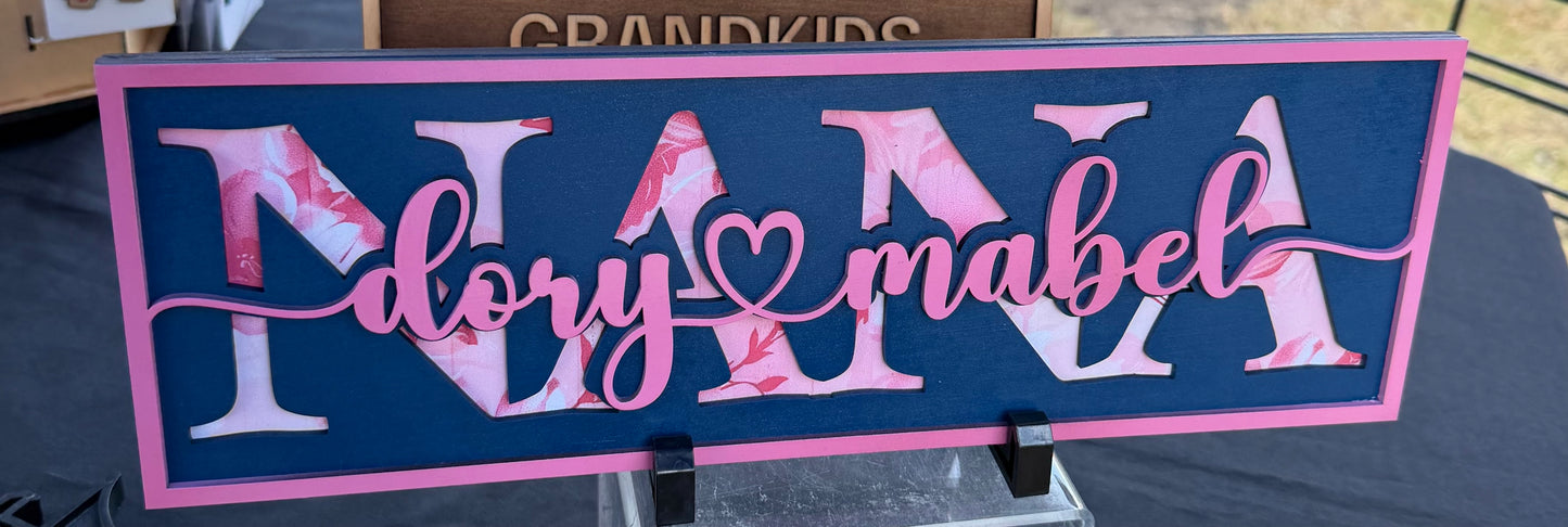 Wooden Panel Mum Kids Names