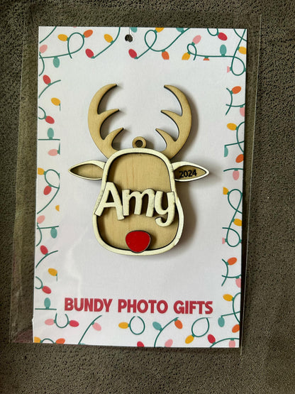 Christmas Reindeer and Snowman Personalized Ornament