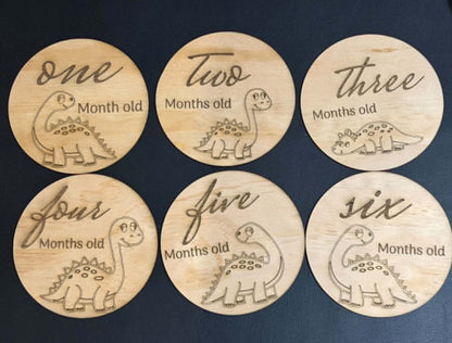 Baby Month Milestone Dinosaur Style Wooden