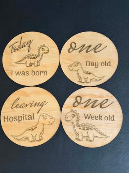 Baby Month Milestone Dinosaur Style Wooden