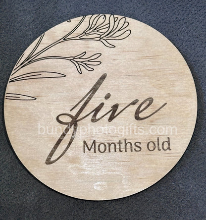 Baby Month Milestone Mixed Native Flower Style Wooden