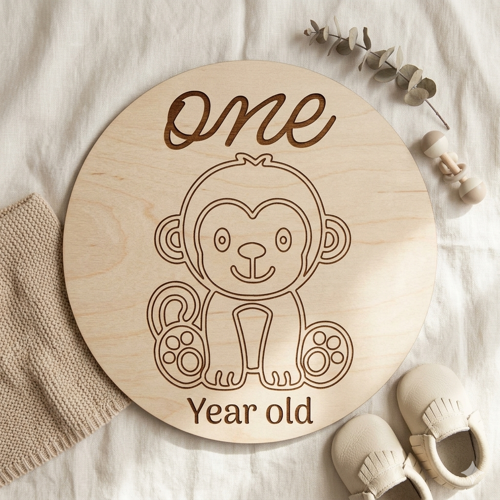 Baby Month Milestone Jungle Animals Style Wooden