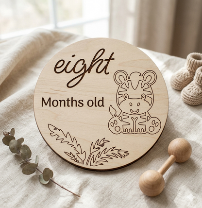 Baby Month Milestone Jungle Animals Style Wooden