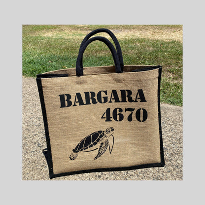 Bargara Turtle 4670 Postcode Shopping Bag, Jute Tote Bag