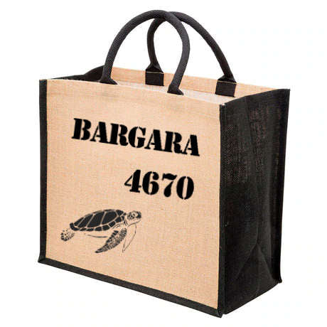 Bargara Turtle 4670 Postcode Shopping Bag, Jute Tote Bag