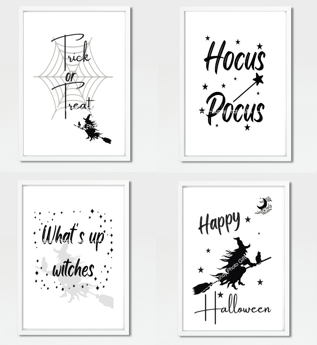 Wall Art BUNDLE - Happy Halloween, Black Cat, Witch, Broomstick, Spooky - Funny Wall Art