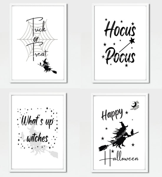 Wall Art BUNDLE - Happy Halloween, Black Cat, Witch, Broomstick, Spooky - Funny Wall Art
