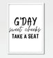 Wall Art - G’Day Sweet Cheeks - Funny Bathroom Art