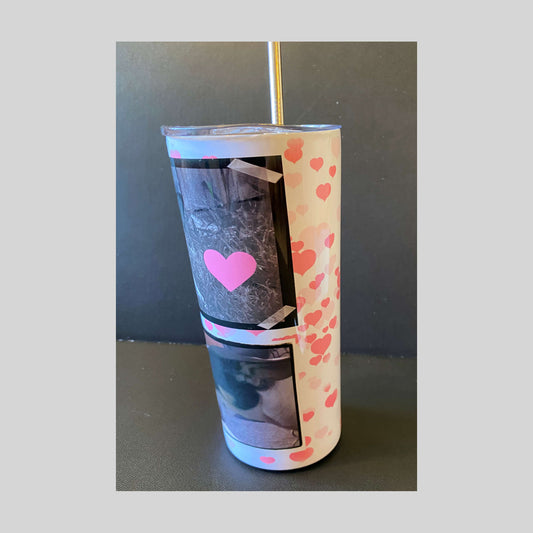 Pink Hearts and Photos 20oz Skinny Tumbler