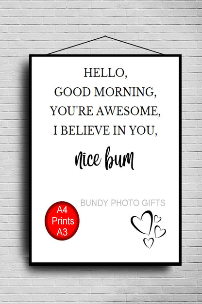 Wall Art - Hello Good morning You're Awesome- Living Room Funny Art