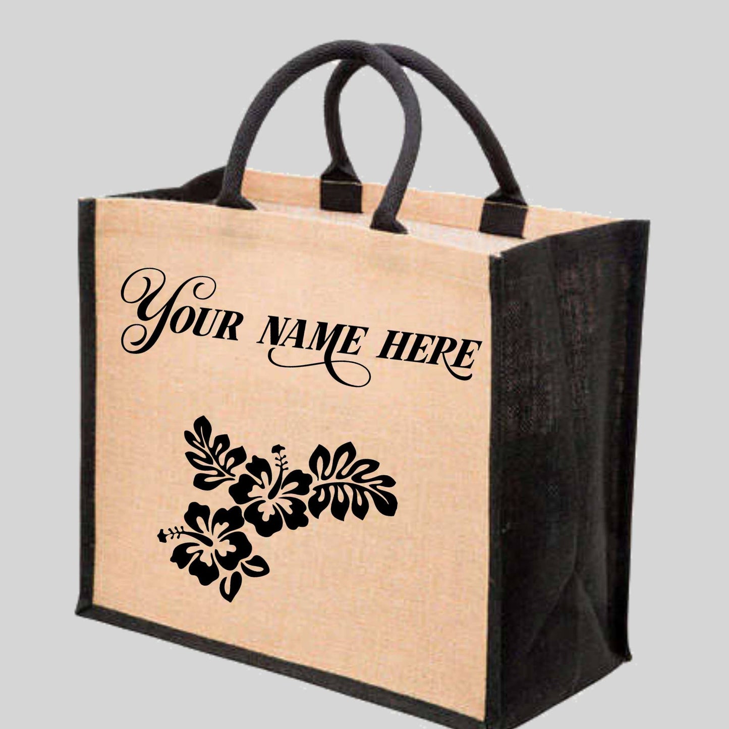 2 SIDES Custom YOUR NAME and YOUR CITY and POST CODE , Shopping Bag, Jute Tote Bag