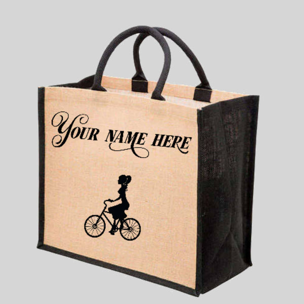 2 SIDES Custom YOUR NAME and YOUR CITY and POST CODE , Shopping Bag, Jute Tote Bag