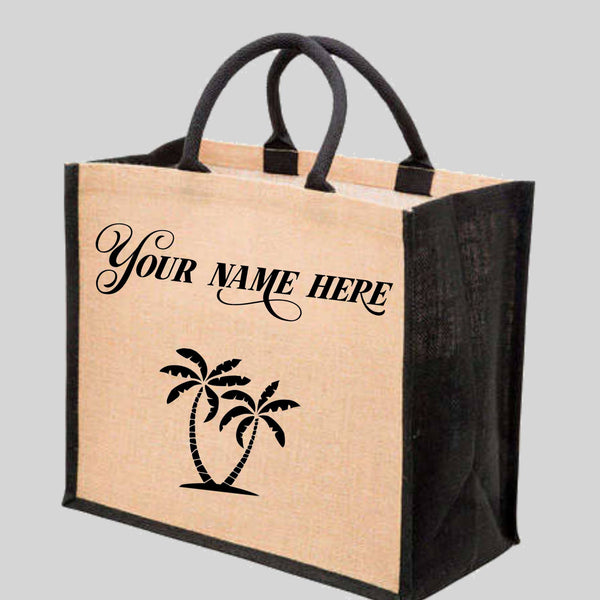 2 SIDES Custom YOUR NAME and YOUR CITY and POST CODE , Shopping Bag, Jute Tote Bag