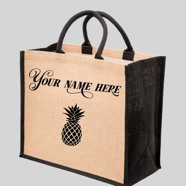 2 SIDES Custom YOUR NAME and YOUR CITY and POST CODE , Shopping Bag, Jute Tote Bag