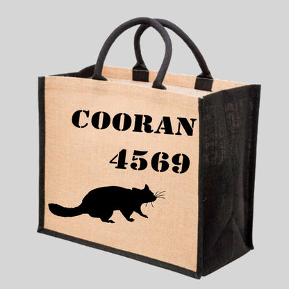 Custom YOUR CITY and POST CODE and Animal , Shopping Bag, Jute Tote Bag